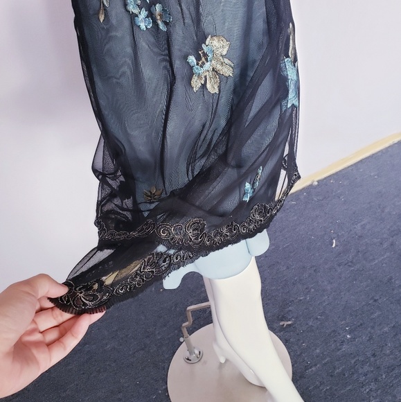 Sold Silk Boho Adrianna Papell Beaded Sheer Dress - Picture 5 of 8